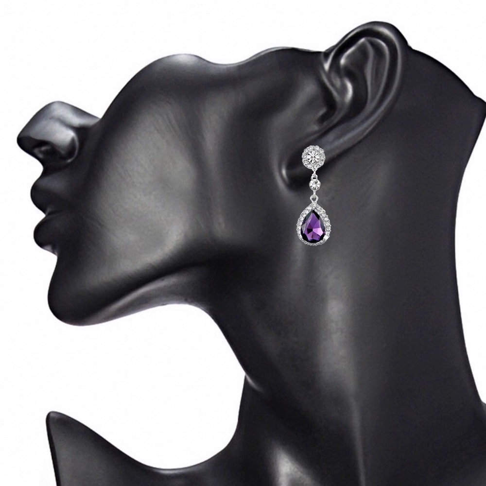 2/$20! Silver w/Purple & Clear Crystal Earrings - Picture 5 of 8